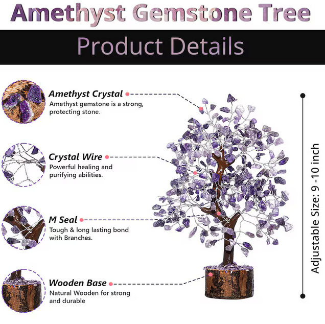 Amethyst Crystal Tree – 500 Beads Handmade Feng Shui Bonsai tree